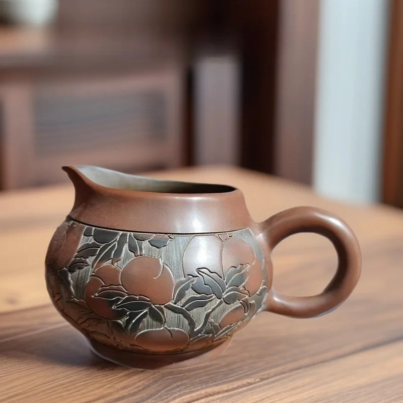 Qinzhou Nixing Pottery Fairness Cup, Hand‑Carved Kung Fu Tea Pitcher, Guangxi Intangible Cultural Heritage Teaware Accessory