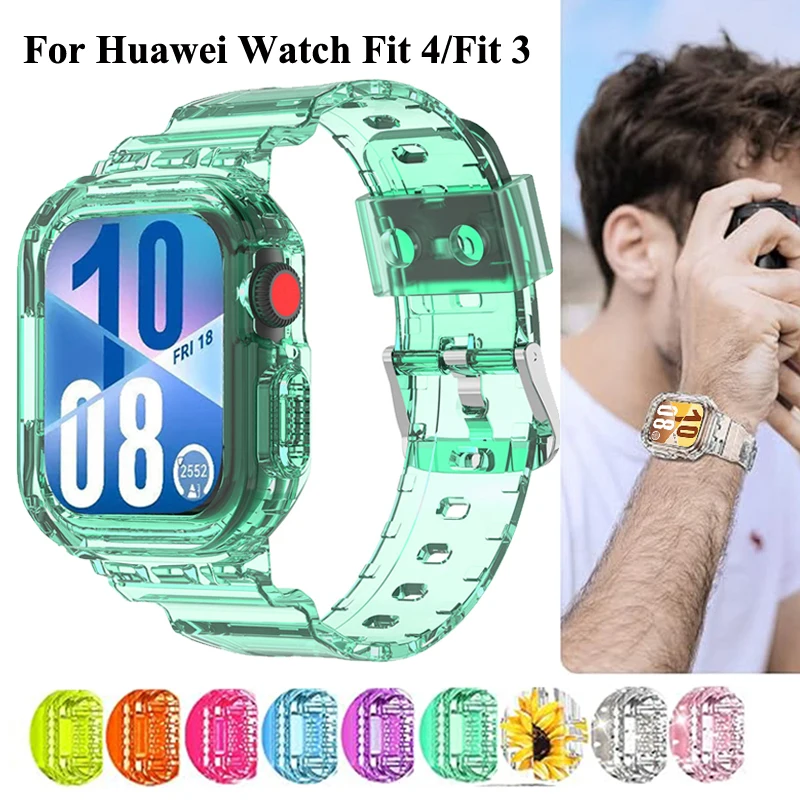 2 in 1 Silicone Band+Case For Huawei Watch Fit 4 Smartwatch Transparent Strap For Huawei Watch Fit 3 Fit 4 Sport Bracelet Correa