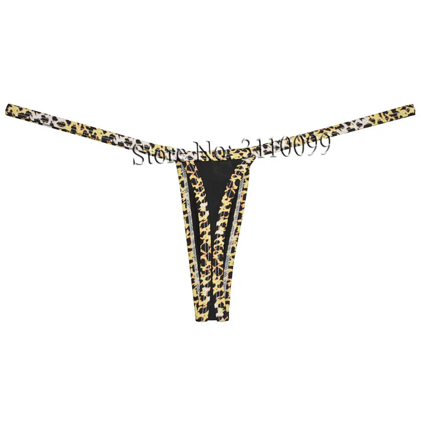 Men's leopard bordered slim thong Soft string ice silk hipster G-string Underwear