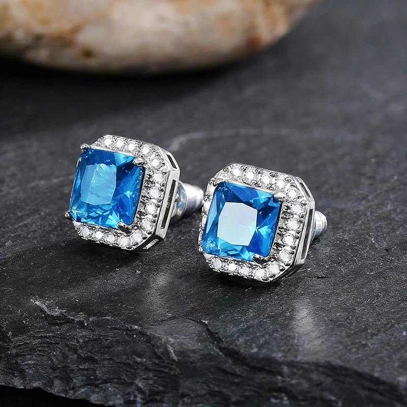 Huitan Ohrstecker mit rechteckigem/quadratischem grünem kubischem Zirkon für Damen, elegante Party-Accessoires, Jahrestagsgeschenk, zeitlose Damen-Ohrringe – Detail 35