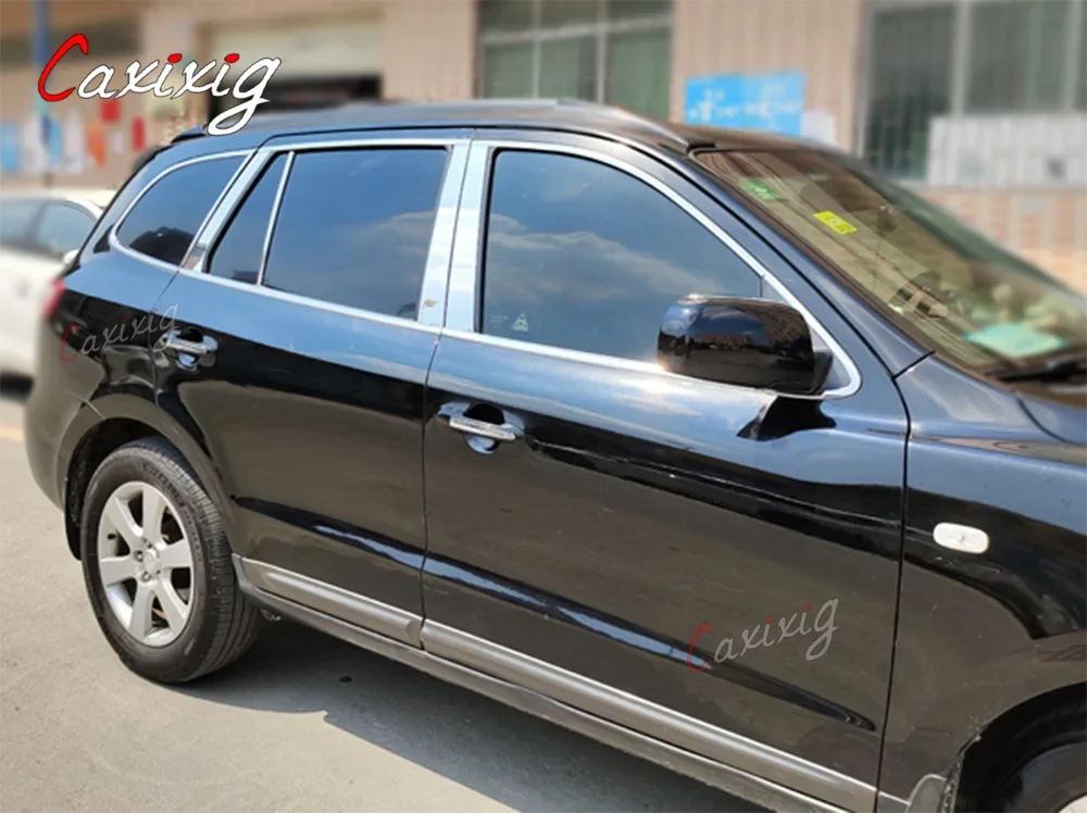 For Hyundai Santa Fe 2006 to 2012 Stainless Steel Car Window Center Pillar Post Trims Cover Strips Sticker 10Pcs/Set