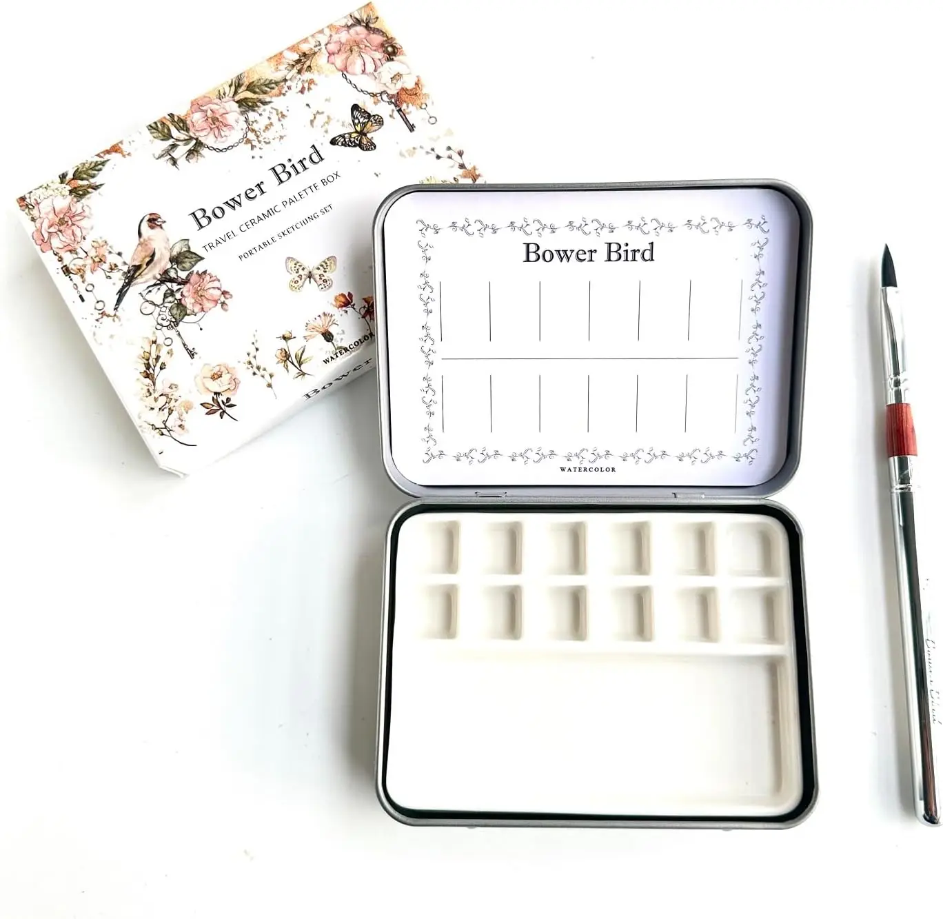 

Travel Watercolor Palette,Portable Ceramic Palette 12 Well,Empty Paint Palette,Small Travel Metal Paint Boxwith Porcelai