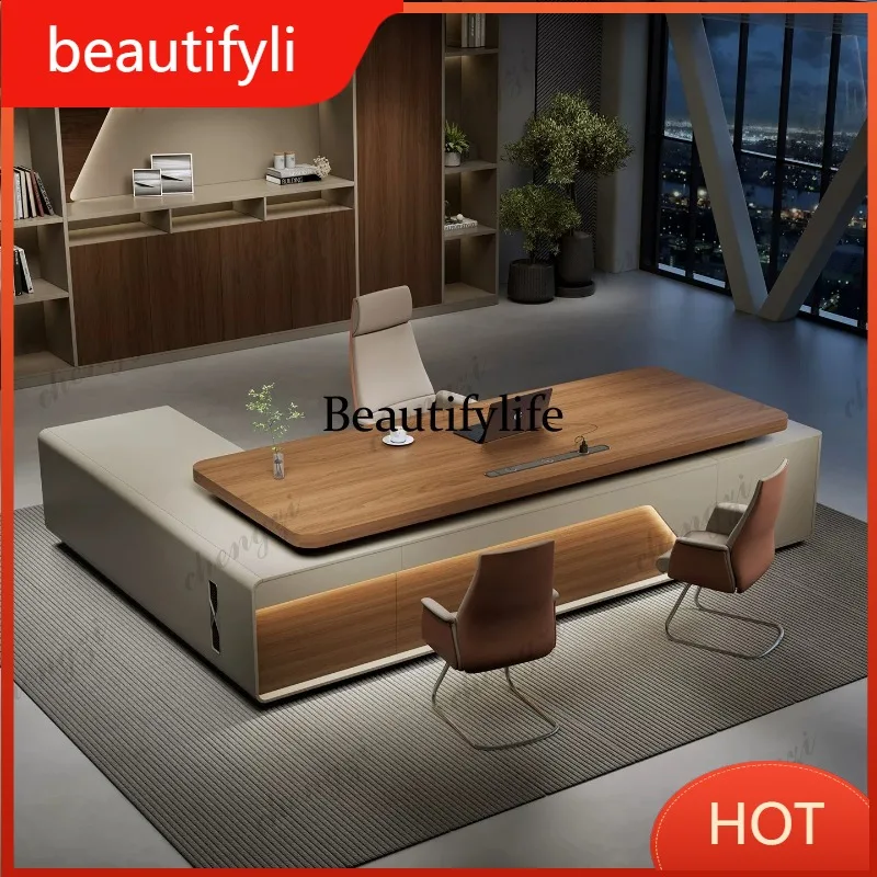A139 Modern simple solid wood desk, light luxury, high-end boss supervisor, chairperson of the board, LED table