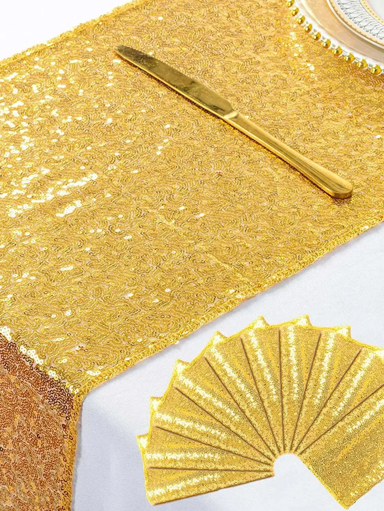 

Sequin Fringe Table Runner Black Christmas Decorated Table Runner Suitable for Wedding Parties Home Decor Luxury(Gold/Silver)