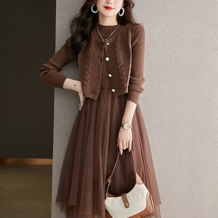 Waist Collection Skirt Knitted Women's Autumn and Winter New Collection Early Autumn Two Piece Set Skirt Small Hairy Dress Suit