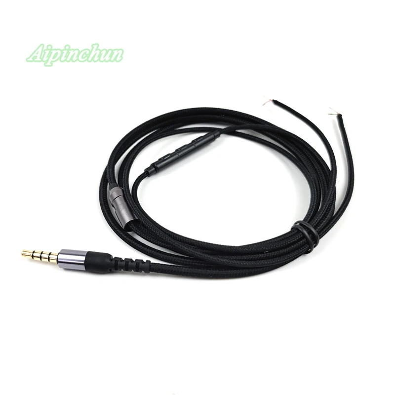 Conector de 4 polos de 3,5mm, Cable de reparación de auriculares DIY, Cable de alambre de tela de nailon con micrófono, OD de 3,0mm grueso, negro