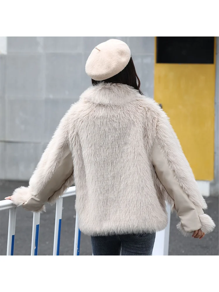 프렌치 겨울 따뜻한 카키색 인조 모피 패셔너블 벨트 버클 스윗 숏 캐주얼 젠틀 루즈 라펠 출퇴근 데이트 루즈 재킷