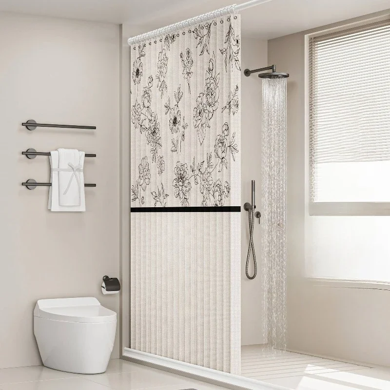 Bathroom shower curtain folding invisible toilet partition Quick dry shower wet and dry separate bathtub