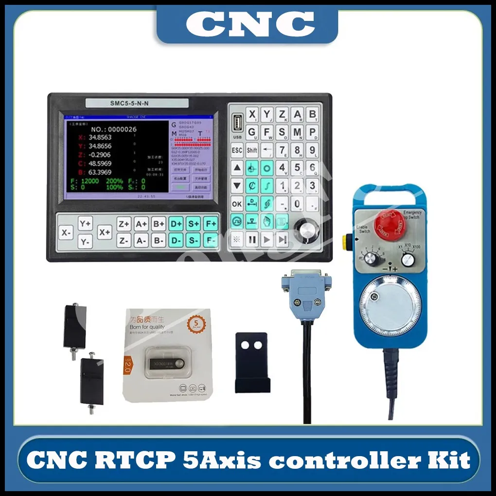 

5-axis Offline Mach3 Usb Cnc Controller Setting 500khz Motion Control System 7-inch Screen 6-axis Emergency Stop Handwheel