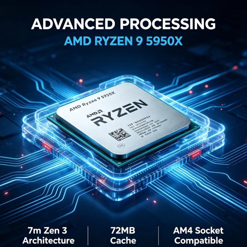 Desktop PC Component AMD Ryzen 9 5950X 16-Core 3.4GHz Socket AM4 105W Processor Without Cooler