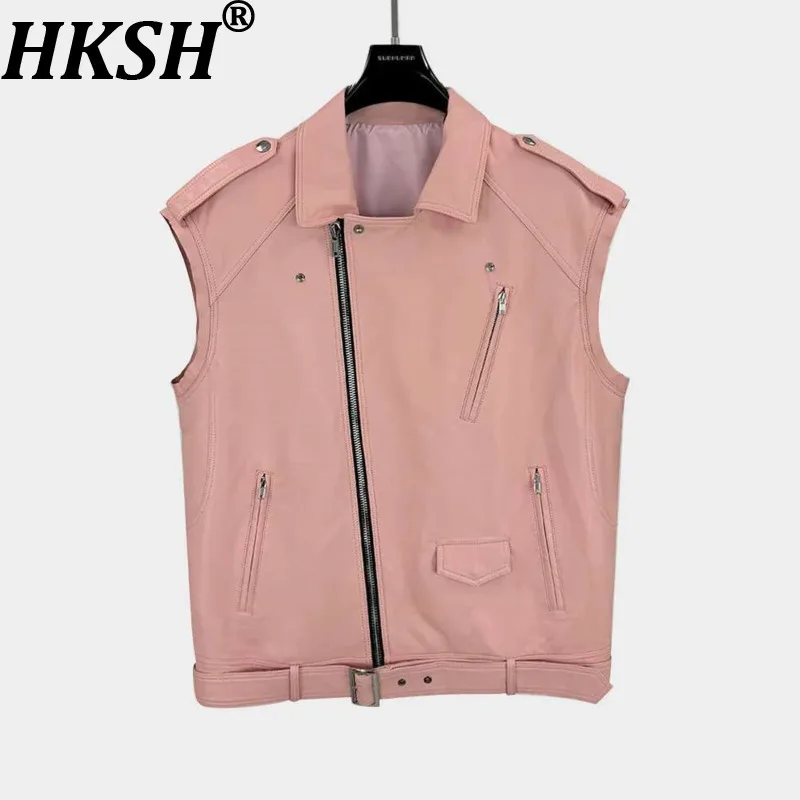 HKSH Y2K Style Loose Leather Waistcoat Off Shoulder Notched Collar Sweet Motorcycle Top Autumn Winter New Punk Dark Vest HK3393