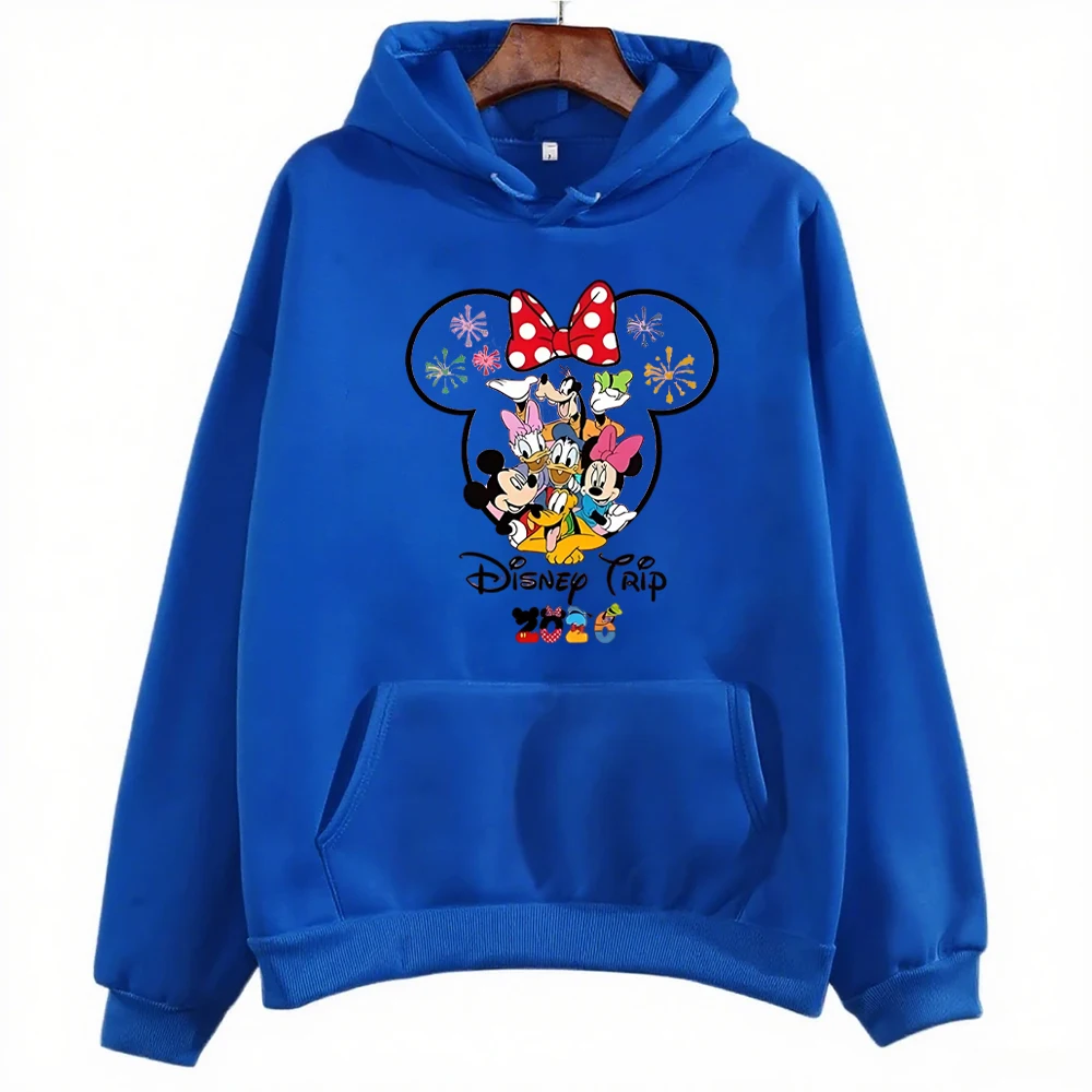 ديزني ملابس الوالدين والطفل 2026 ديزني لاند السفر نمط متعدد الألوان هوديي المرأة Kawaii البلوز زوجين عادية البلوز