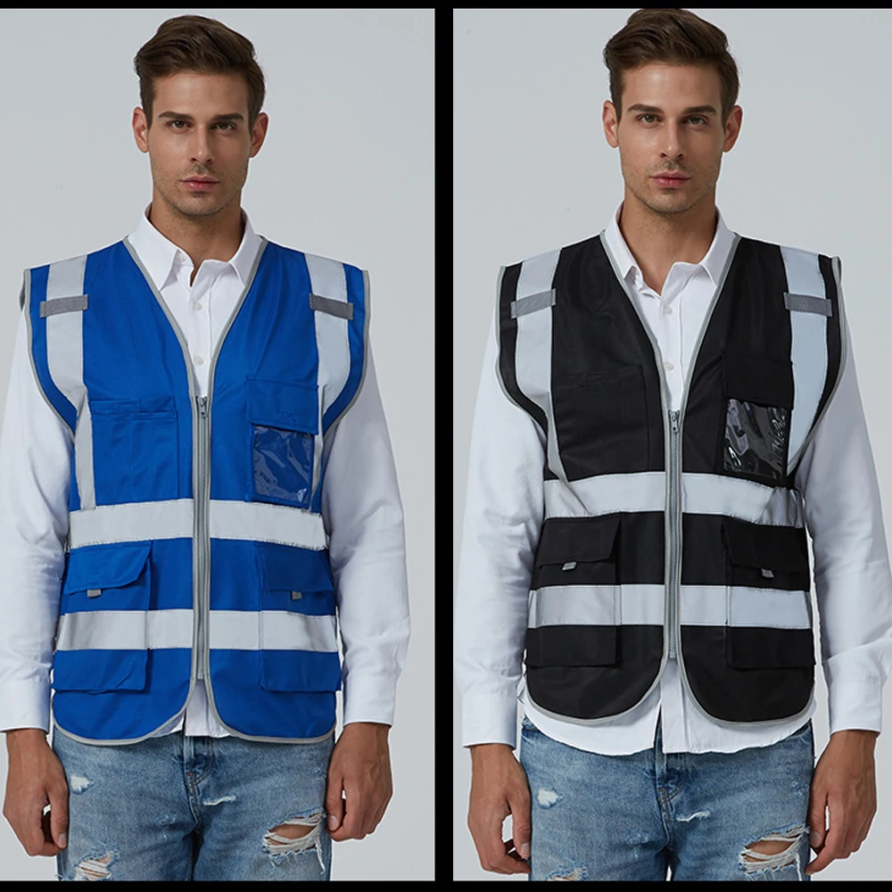 Custom LOGO Workwear Vest with Multi Pockets Zipper Front for Men Women Construction Site Work Hi Vis Safety Clothing