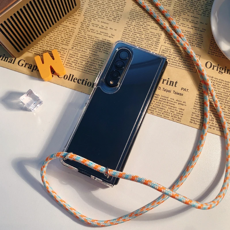 Fashion Colorful Weave Long Crossbody Lanyard Folding Phone Case For Samsung Galaxy ZFold 6 5 Z Fold 4 3 2 Strap Clear Cover