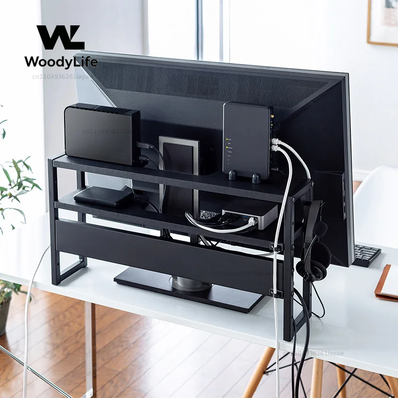 Multifunctional Carbon Steel Router Storage Rack behind Screen Cable Organizer Socket Holder Space-Saving Sundries Organizer