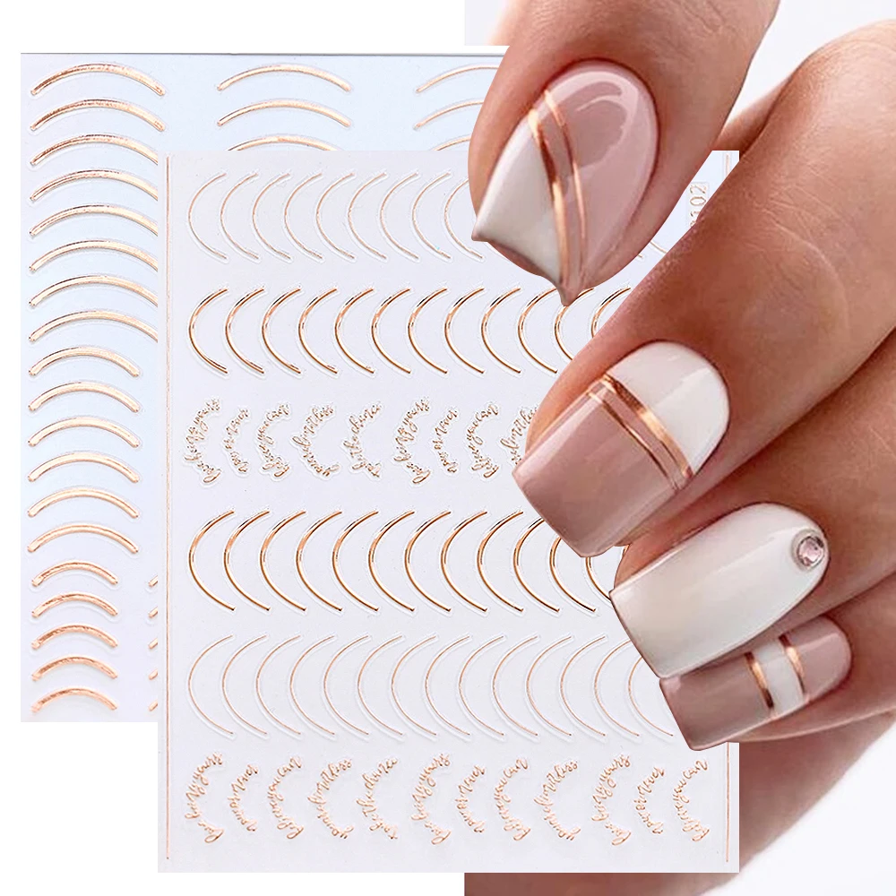 

6/8Pcs French Style Nail Art Sticker Gold Silver Nail Stripe Lines Geometry 3D Slider Sticker for Nail Gel Polish Sticker Decals