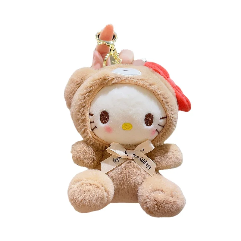 LLavero de peluche Kawali Sanrio de 12cm para niños, muñeco de peluche suave con colgante de My Melody, Cinnamoroll Drag Bear, regalo de Navidad