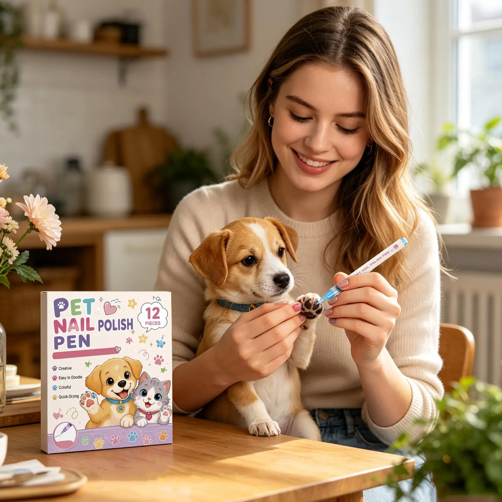 Nail Color For Dogs 12PCS Quick Dry DIY Safe Manicure Marker Tools Pet Nail Color For Birthday Cat Fingernail Painting Manicure