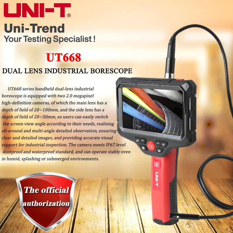 UNI-T 5.0-inch Display Handheld Dual Lens Industrial Borescope UT668 Series 200W HD Camera/Support Photo Shooting/Video Shooting