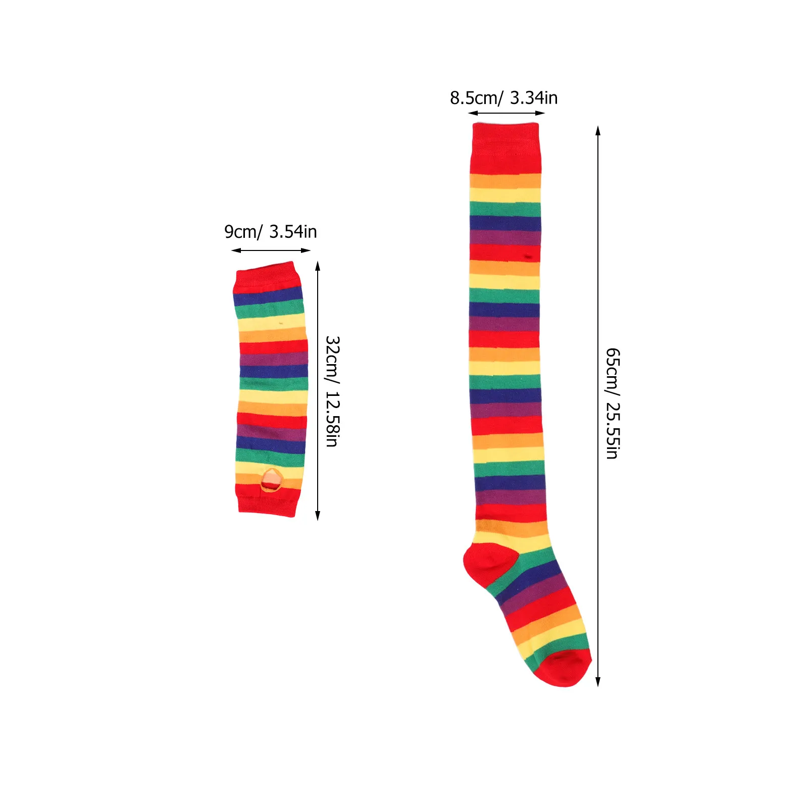 Striped Long Socks Fingerless Gloves Set Vibrant Party Dress Up Accessories For Halloween Cosplay High Stockings For