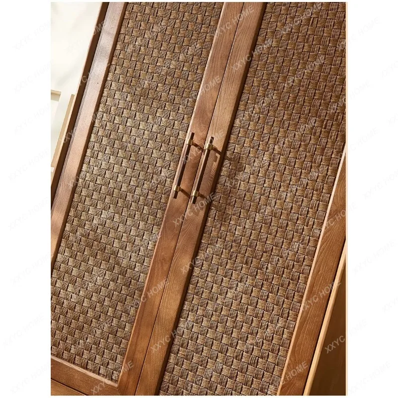 XX Chinese-style Retro Wardrobes Solid Wood Rattan Woven Storage Living Room Cabinets Homestay Bedroom Furniture Taquilla