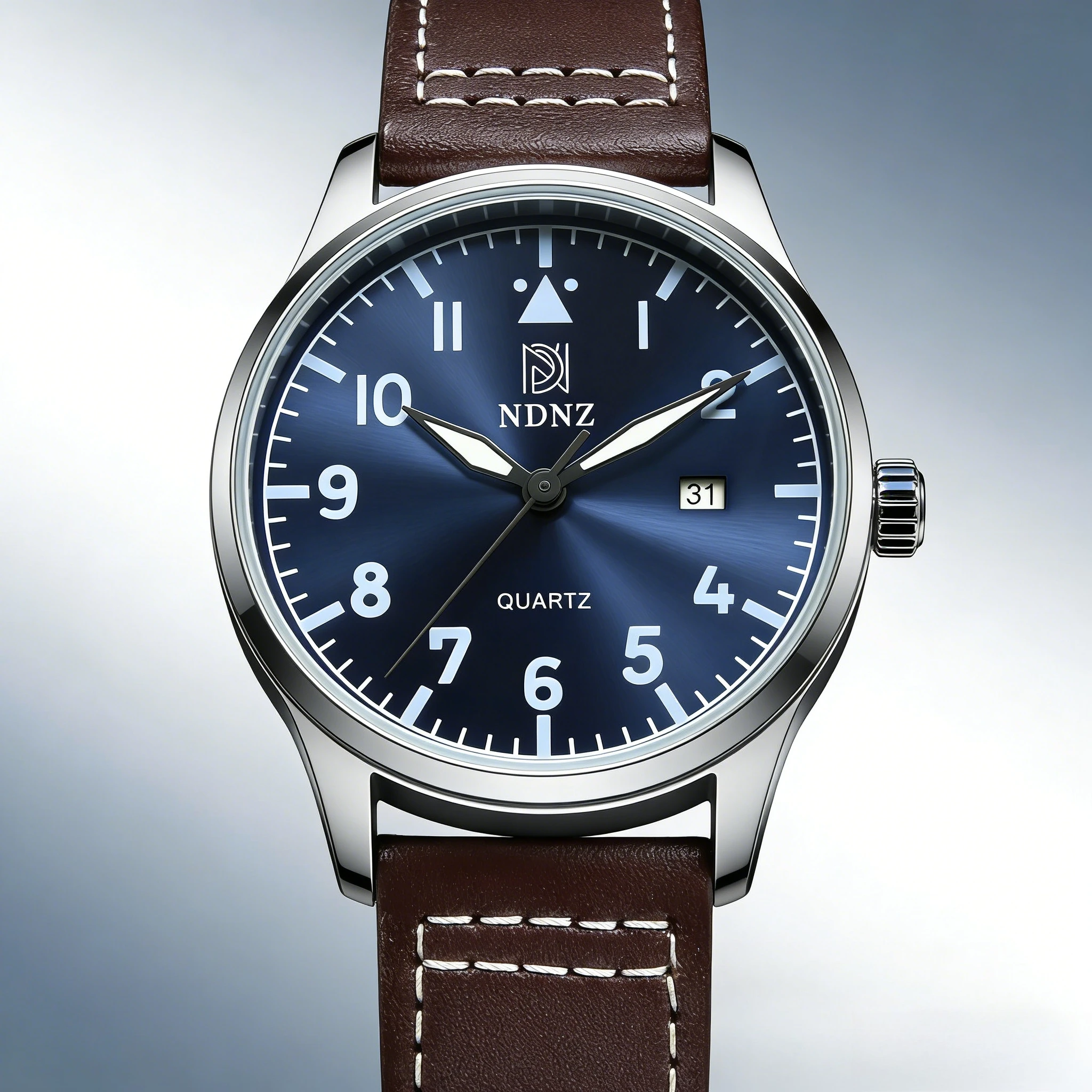 ndnz-最新パイロットクォーツ時計レトロカジュアルビジネスメンズウォッチブラウンレザーストラップ