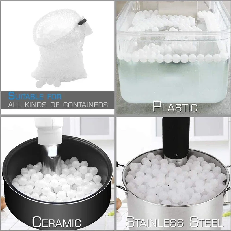 كرات الطبخ Sous Vide خالية من مادة BPA 20 مم 200 كرات مع حقيبة تجفيف شبكية لطباخ الغمر وحمام الماء وحاوية الطبخ Sous Vide