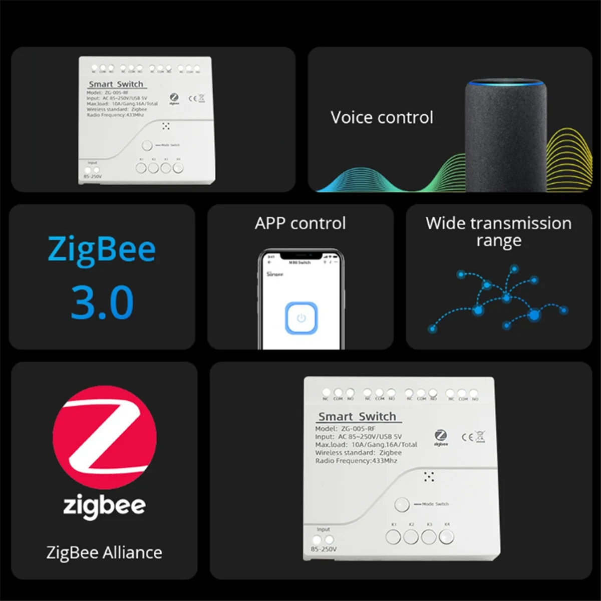 

Tuya Zigbee 4 CH Smart Switch Sensor Passive Dry Contact AC85-250V Switch Access Control Relay