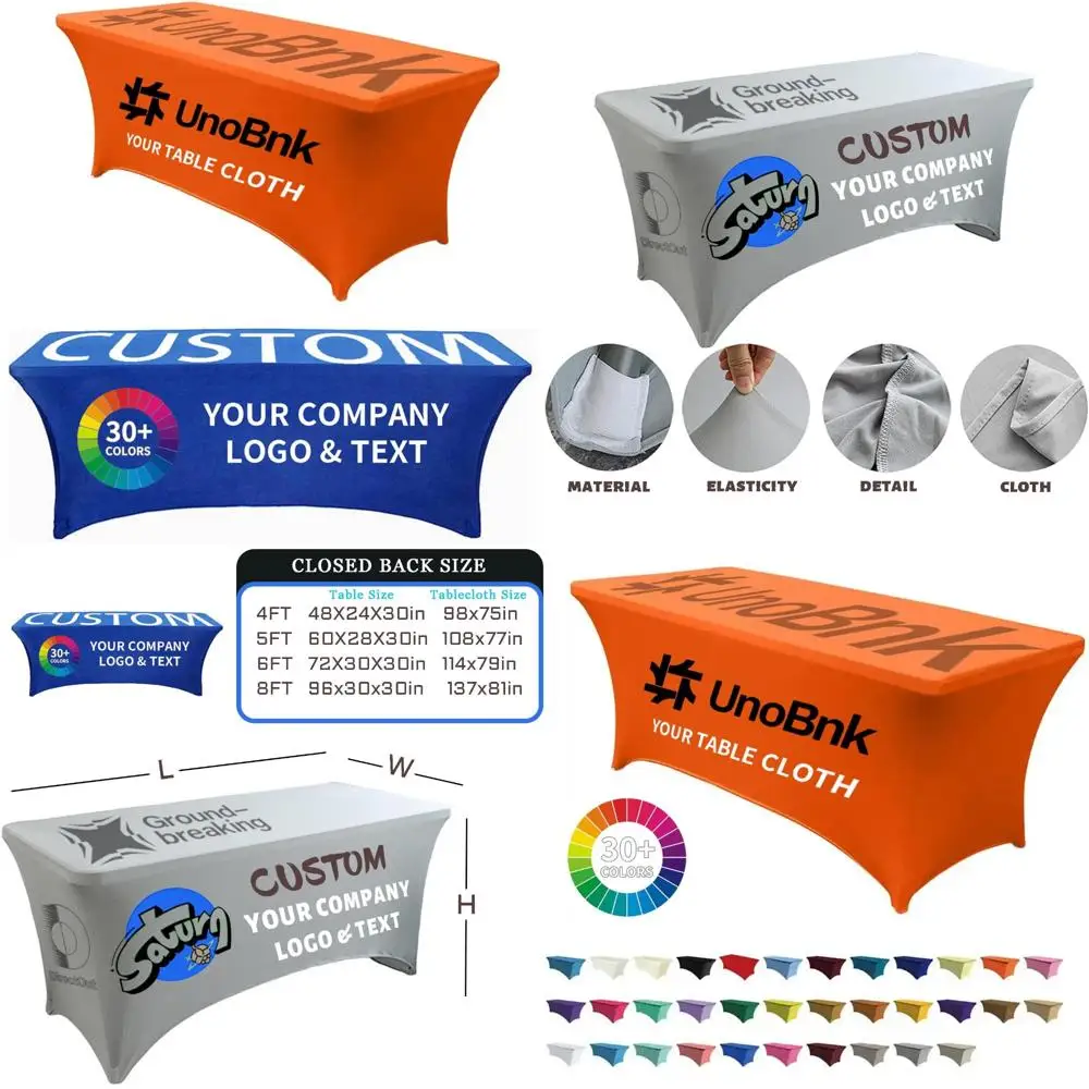 

Customizable Logo Printed Stretch Table Covers for Business Events, Personalized 4-8ft Tablecloths for Birthdays and Celebration