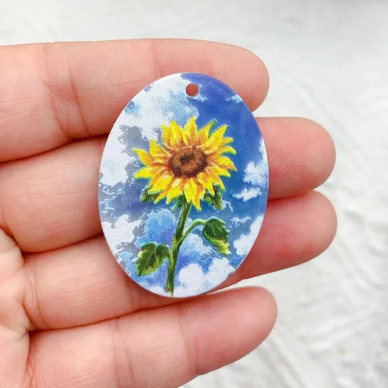 10Pcs Painting Charms Creative Acrylic Colorful Flower sunflower Cloud Gril Necklace Pendant DIY Making Accessories