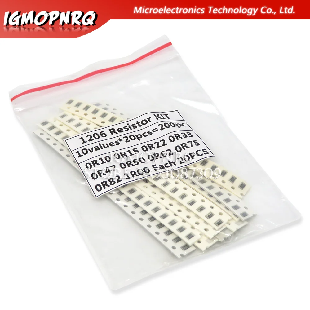 

200PCS 1% 1206 SMD resistors assorted kit set ,10 valueX20pcs=200pcs 1R00 R820 R750 R620 R500 R470 R330 R220 R150 R100