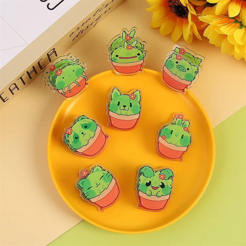 8 Pcs Cute Cartoon Animal Cactus Acrylic Binder Clip Planner Clips Paper Clamp Office Decorative Supplies School Stationery