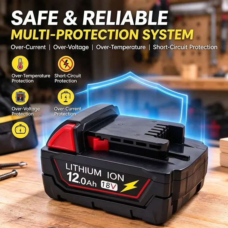 M18 18V 12.0Ah Rechargeable Lithium Battery For Milwaukee Power Tools M18B5-XC Spare Battery With Dual Charger Option