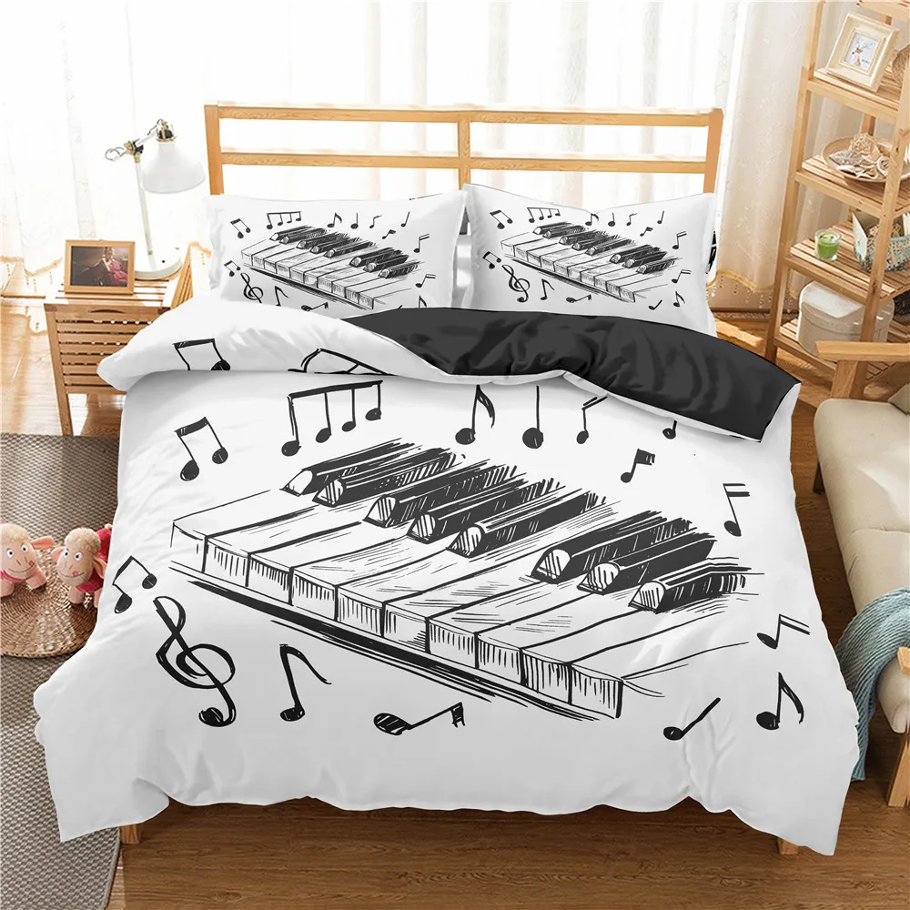 Homesky Beddengoed Set Piano Toetsenbord Muziek Note Dekbedovertrek Queen King Size Bed Cover Trooster Cover Bed Set