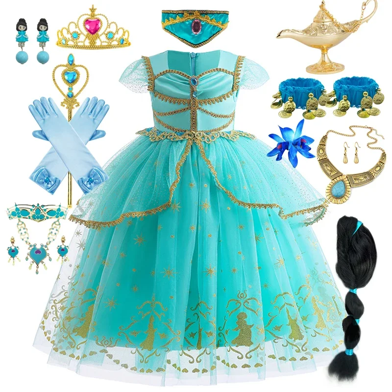 RT01 Jasmine Dress Princess for Baby Girl Birthday Party Carnival Cosplay Aladdin Magic Lamp Kids Gown Prom Costume Clothing*Jk2