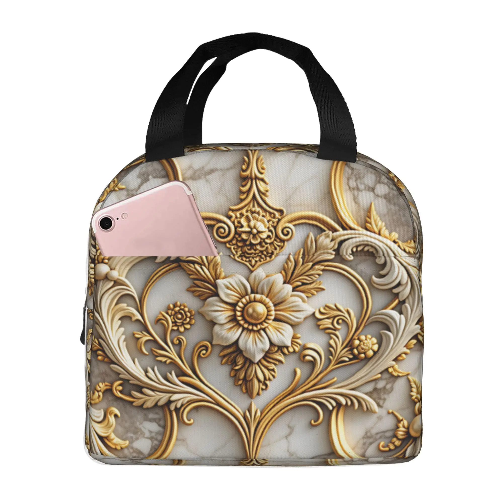 Luxury High 3D Floral Insulated Lunch Bags for Work School Fashion Trend 3D Flowers Resuable Cooler Thermal Lunch Box Women Men