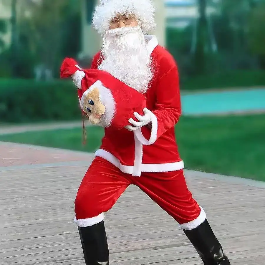 大人用サンタクロースコスチューム クリスマスフェスティバルパフォーマンス衣装 メンズハロウィンコスチューム 伝統的な中国の舞台衣装