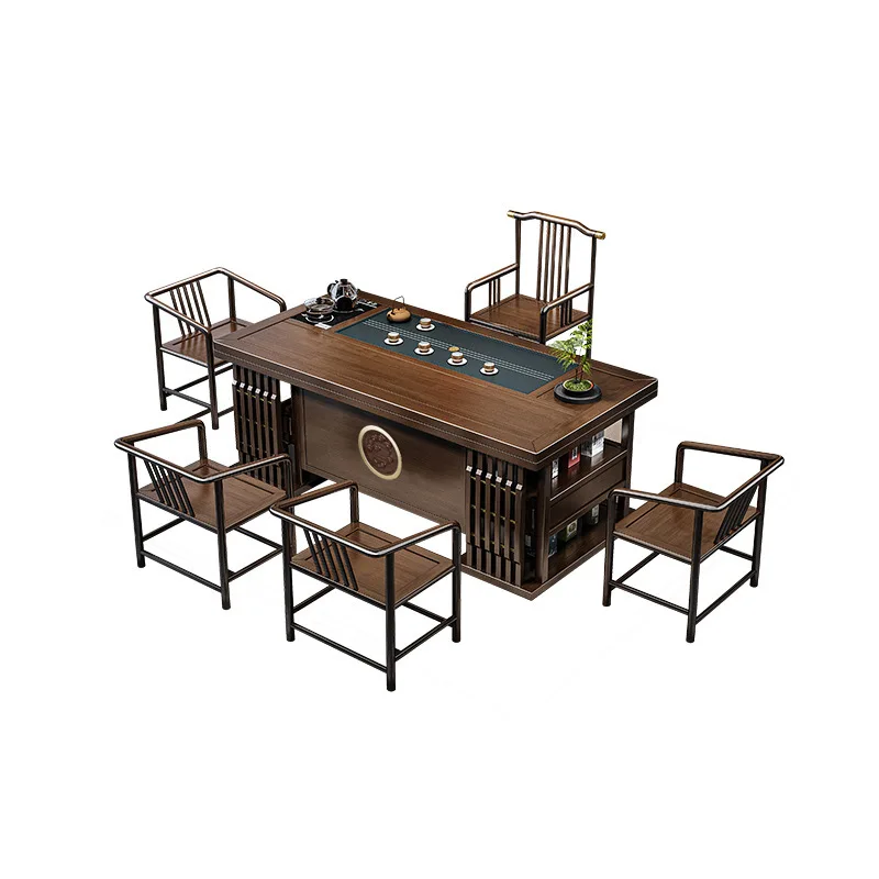 

Solid wood tea table new Chinese office luxury tea table in one set of kung fu tea table and chair combination set