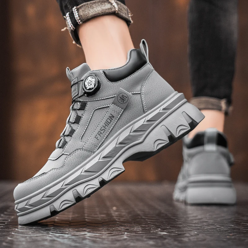 

Мужская обувь с высоким берцем, противоскользящие, износостойкие, уличные короткие ботинки для отдыха, рабочие ботинки, мужские мотоциклетные ботинки в стиле ретро на толстой подошве