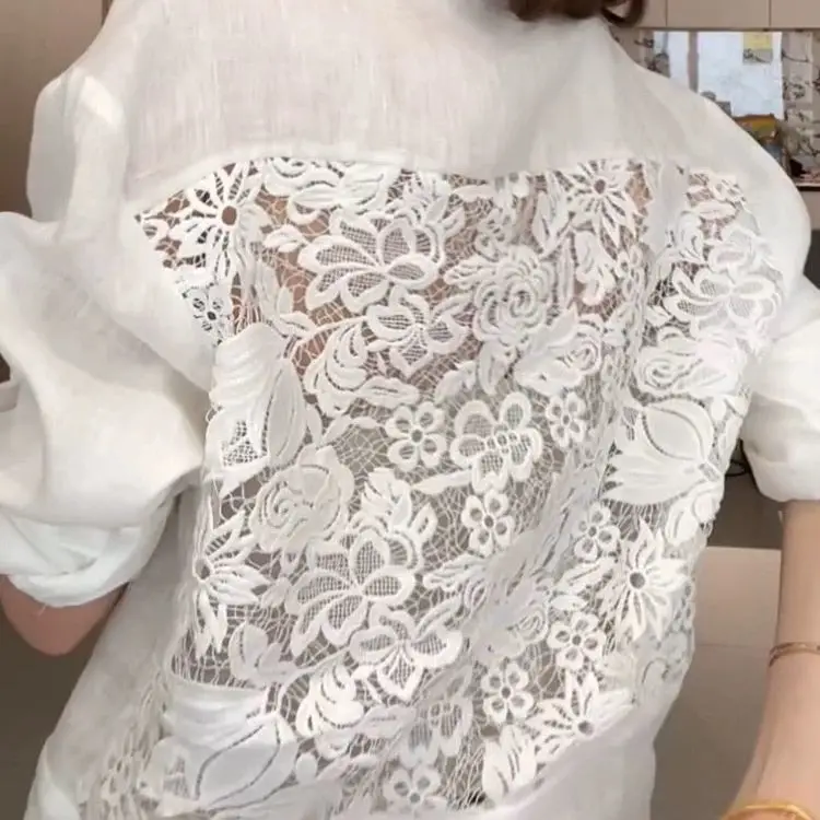

Французская кружевная блузка с вышивкой и длинными рукавами для женщин, новинка Весна/Лето 2026, ретро-дизайн, элегантный топ