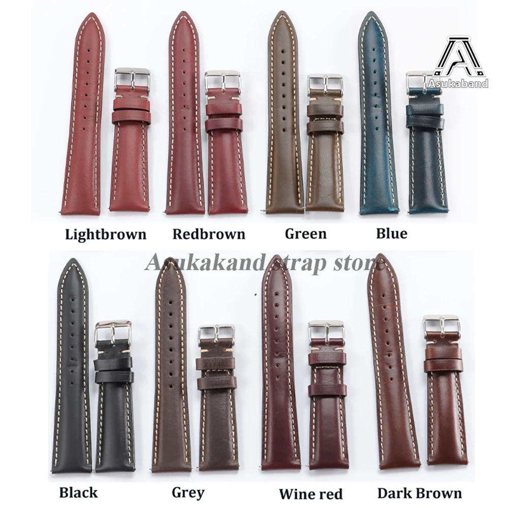 18mm 19mm 20mm 21mm 22mm Universal Vintage Öl Wachs Leder Uhrenarmbänder Braun Kopf Schicht uhrenarmband Männer Zubehör Dornschließe – Detail 1