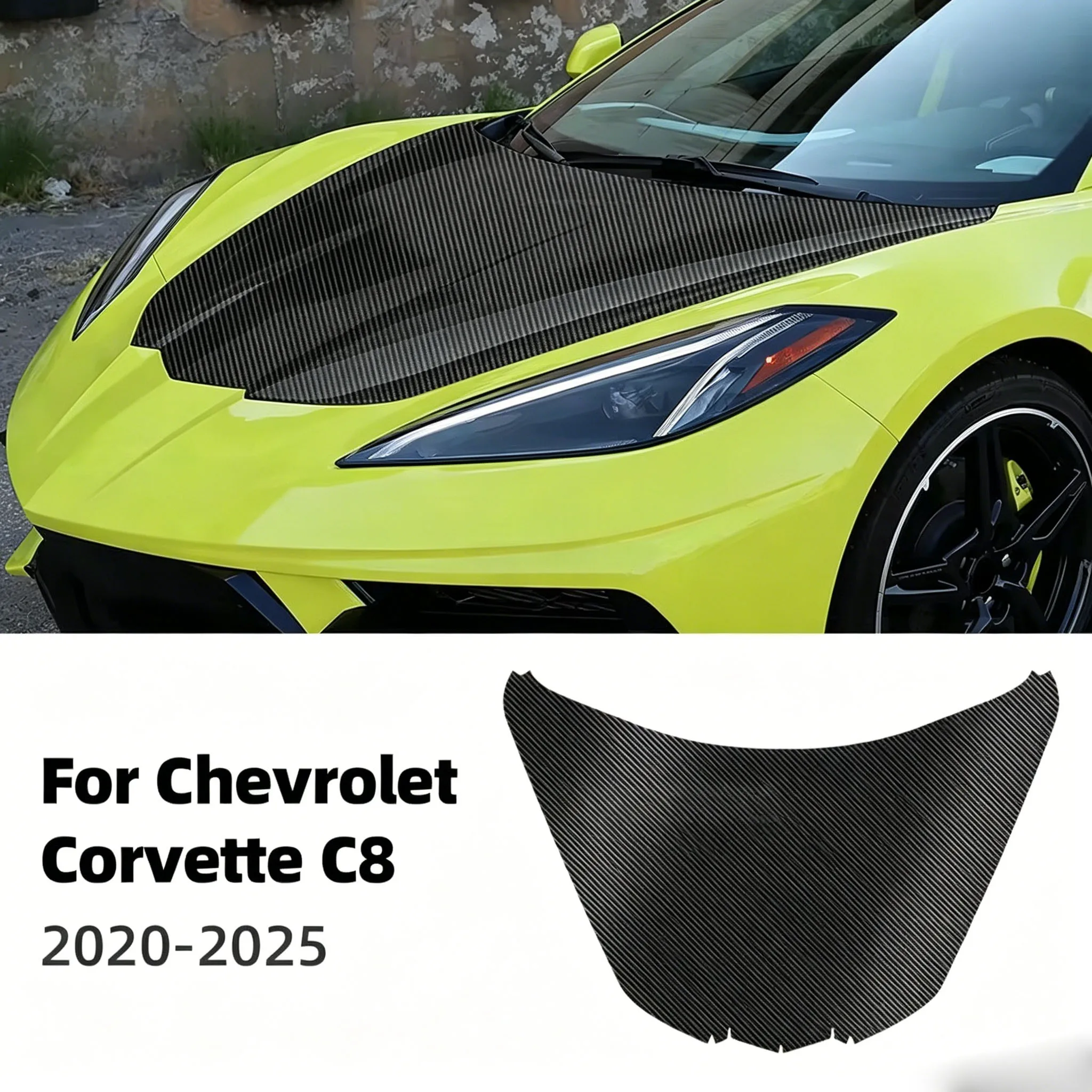 For Chevrolet Corvette C8 2020 2021-2025 Carbon Fiber Pattern PPF Car Paint Protection Film Engine Hood Front Bonnet Sticker