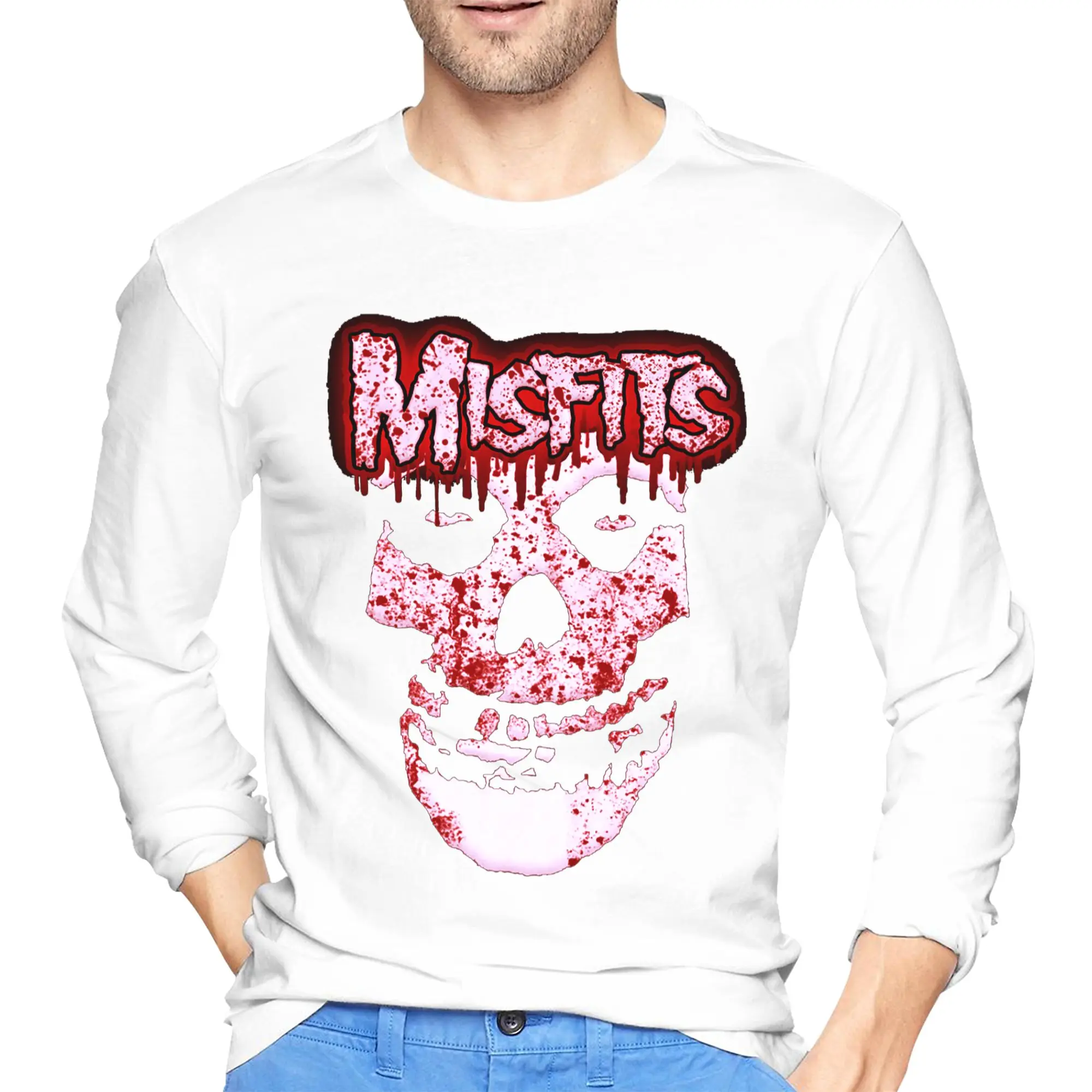 

Misfits Skull Men's Long Sleeved T-shirt Breathable Round Neck T shirts Spring and Autumn Men tops