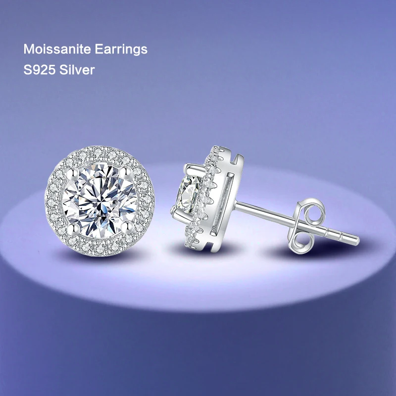 100% مويسانيتي حقيقي مستدير 0.5-1.0CT وأقراط للنساء 925 فضة أقراط الماس غرامة مجوهرات