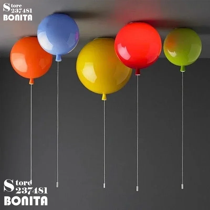 Modern Ceiling Chandelier Kids Bedroom Kindergarten Restaurant Lighting Acrylic Colorful Balloons Pendant Lamp with Pull Switch