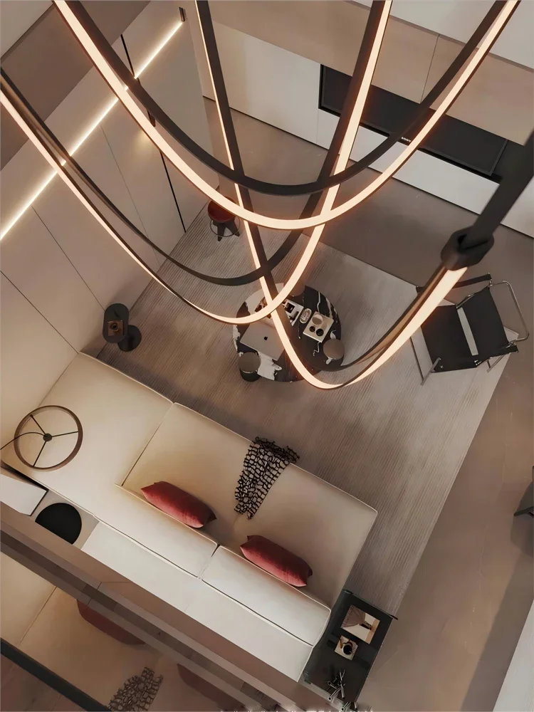 

2025 Trendy DIY Flexible Leather Belt Dimmable LED Chandelier Lighting Suspension Luminaire Hanging Light Lampen For Living Room