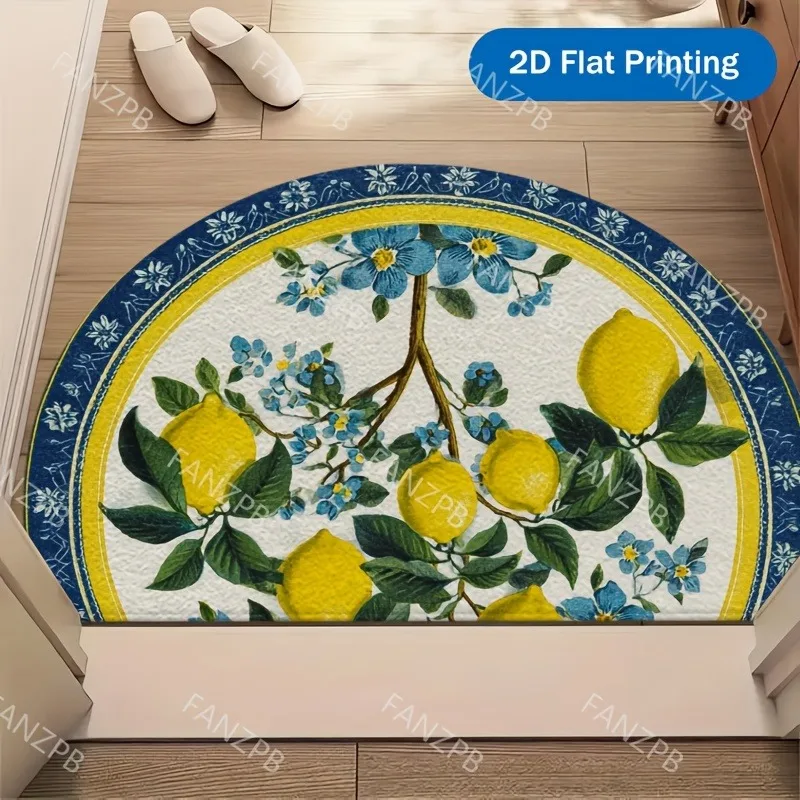 1pc 2D Flat Lemon Semicircular Welcome Mat Indoor Home Decoration Mat Ideal for Doors Festive Decor Decorative Entryway Kitchen