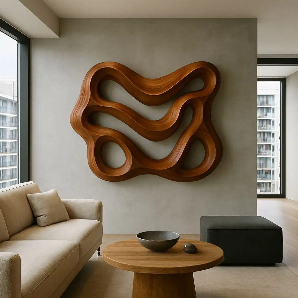 &q Luxury Art Deco Sculpture Wall Decoration Handcrafted Organic Wood Furniture for Living Room Housewarming Gift