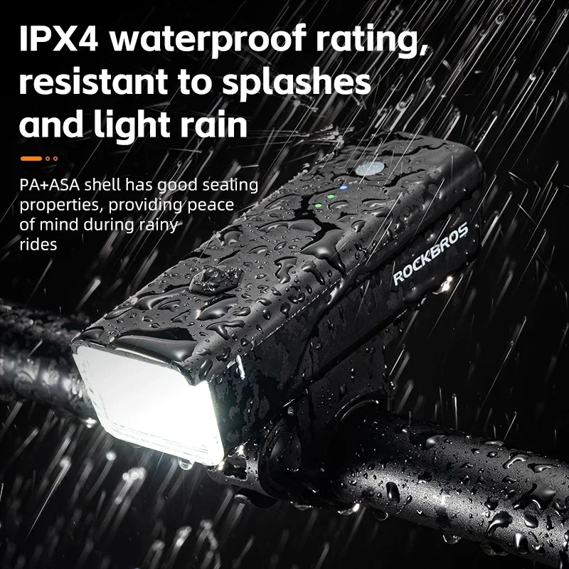 ROCKBROS ذكي دراجة المصباح 260LM 1500mAh المقود نوع-C قابلة للشحن مصباح ليد جيب الدراجة الجبهة ضوء مقاوم للماء