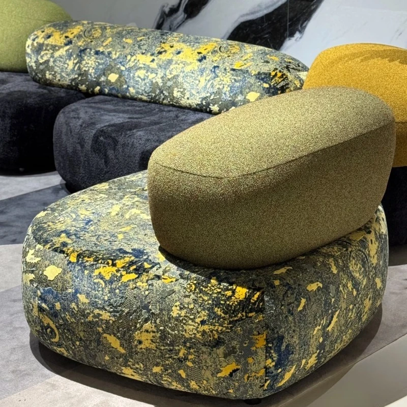Retro pebble new moss fabric sofa special-shaped curved stone module